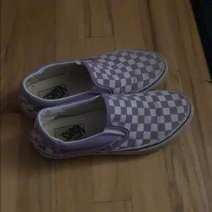 Purple checkerboard slip on vans